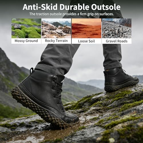 HARENCE Mens Wide Toe Barefoot Boots with Zero Drop Sole for Outdoor Camping Hiking Walking Non-Slip Waterproof