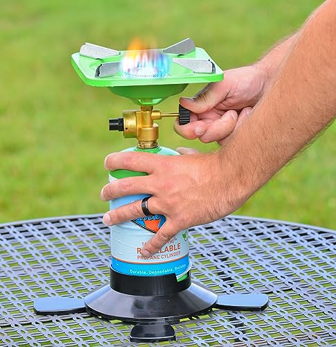 Flame King YSNVT-508 Portable BottleTop Camping Stove with Stable Lightweight Base Stand, Great for Outdoor Cooking, Backp...