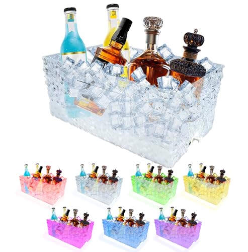 Plastic Colorful Ice Bucket for Parties,15Liter/4 Gallon Big LED Light Beverage Tub,Ice Bucket for Champagne/Beer/Drink/Wi...