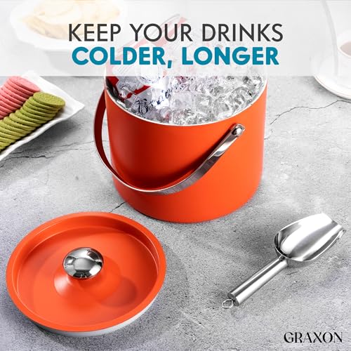Ice Bucket (3 Liter) Stainless Steel Double Wall Insulated Ice Bucket with Lid & Scoop, Ice Buckets for Parties, Handle, K...