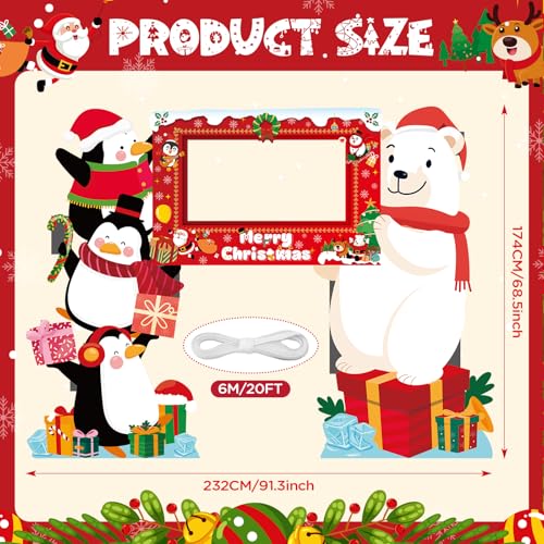 Christmas Photo Booth Props Selfie Frame Banner Polar Bear Penguin Xmas Backdrop for Christmas Xmas Winter Holiday Party N...