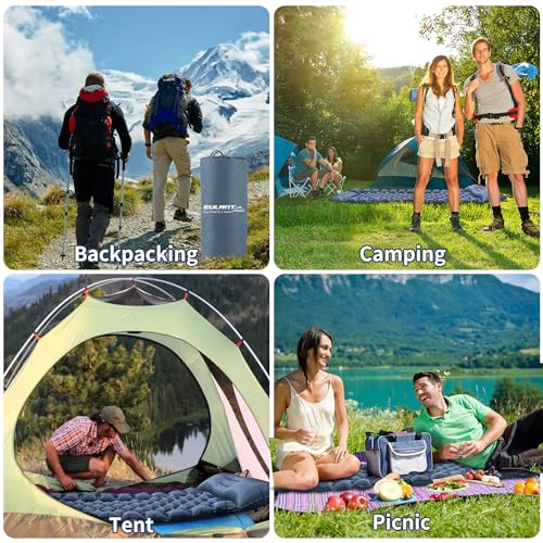 YEEKORO Single Sleeping Pad for Camping, Ultralight Inflatable Sleeping Mat with Pillow and Built-in Foot Pump, Portable C...