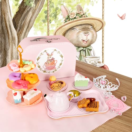 iAOVUEBY Tea Party Set for Little Girls, 49PCS Princess Tea Time Toys Including Tea Set Dessert Carrying Case, Kids Kitche...