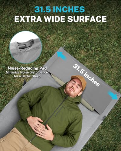 Gonex 31.5" Extra Wide Camping Cot with Premium Pillow Pocket Supports 350lbs, Portable Ultralight Folding Cot Bed for Adu...