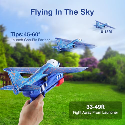 Wesfuner 3 Pack Foam Airplane Launcher Toys, 2 Flight Mode Glider Plane,Kids Flying Toy,3 4 5 6 7 8 9 10 11 12 Year Old Bo...