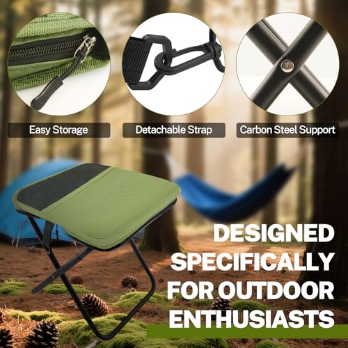 HGEKLIZV Portable Stool, Small Folding Stool for Adults, Ultralight Camping Stools for Hiking and Fishing (Green)