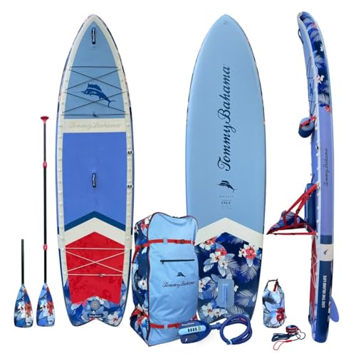 Tommy Bahama Marlin 11’6” 2-in-1 Inflatable Paddle Board/Kayak Package, Includes: Electric Pump, 4-Piece Paddle & Travel B...