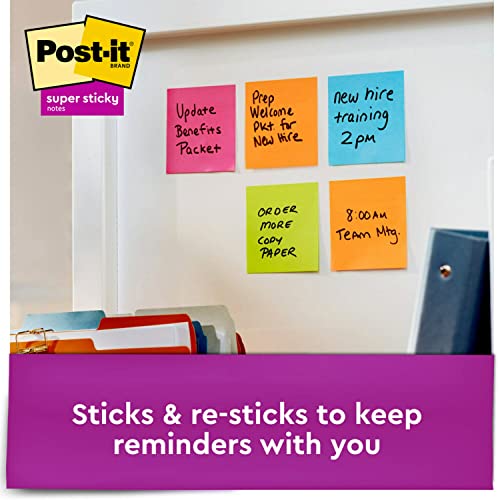 Post-it Super Sticky Notes, Assorted Bright Colors, 3x3 in, 15 Pads/Pack, 45 Sheets/Pad, 2X The Sticking Power, Recyclabl...