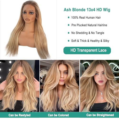 Munx Ombre Ash Blonde Lace Front Wig, 13x4 HD Transparent Lace, 180% Density, Glueless, Human Hair, Medium Size, Women's Wigs