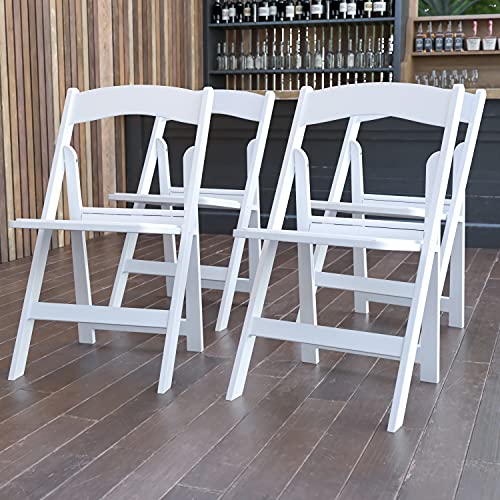 Flash Furniture Hercules Series Folding Chair - White Resin - Set of 4 800LB Weight Capacity Comfortable Event Chair - Lig...