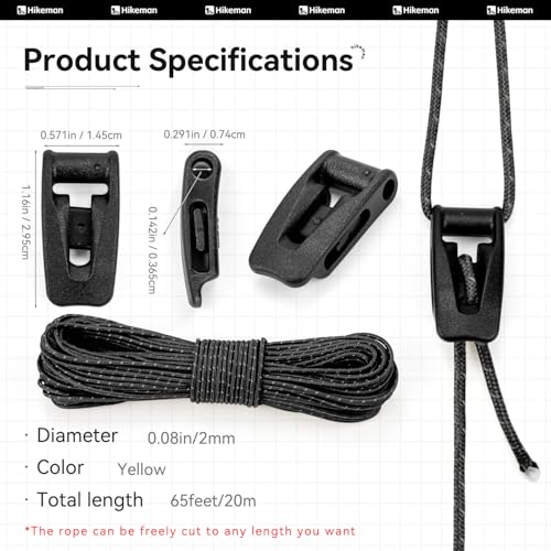 Hikeman Tent Guy Ropes 2mm-Ultralight Strong Guy Lines with Tensioner Reflective UHMWPE Fiber Tent Cord for Camping, Hikin...