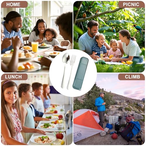 Stainless Steel Travel Utensils Set with Case Reusable Spoon Fork Portable Cutlery Set for Lunchbox Office Picnic Camping