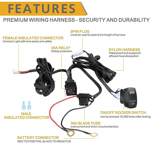 Wiring Harness 1 Lead, Rfroad Lighting LED Light Bar Wiring Harness Kit for Fog Lights Off Road Driving Lights Work Light ...