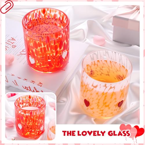 GVKGVK 2 Pcs Valentines Day Icon Juice Glasses, 14 oz Heart Themed Cute Glass Cups, Handblown Stemless Anthropology Glass ...