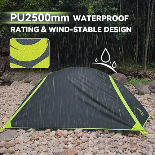 1 Person Backpacking Tent for Camping – Waterproof Windproof Camping Tents, Lightweight Single Pole Tent for Motorcycle, H...