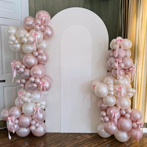 Double Stuffed Pearl White and Pink Balloons, 50pcs Double Stuffed Pearl Sand White Dusty Retro Pink Latex Balloons for Wo...
