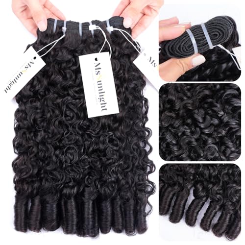 MsSunlight Burmese Curly Bundles Human Hair 100% Unprocessed Quick Weave 15A Water Wave with Spiral Curly End Real Human Hair Extensions Natural Black 24 Inch