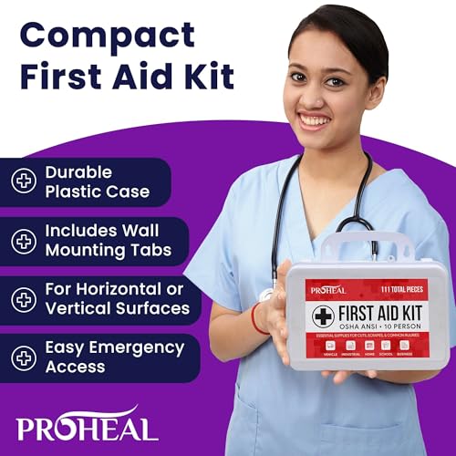 OSHA Compliant First Aid Kit - 10 Person, Type III, ANSI Class A Emergency Kit for Truck, Car, Construction Site - 111 Ess...