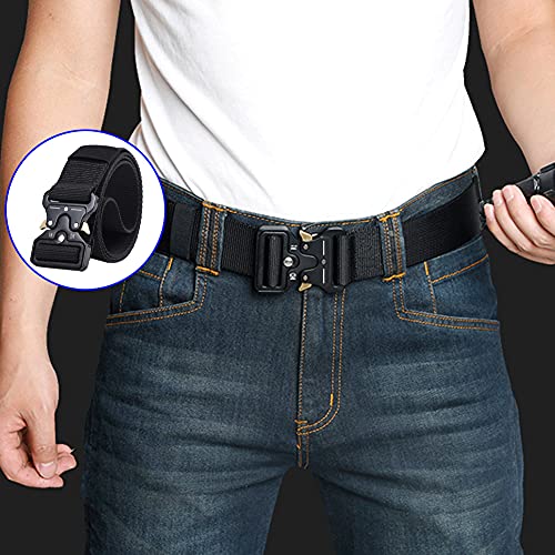 Ginwee 3-Pack Military Style Tactical Belts for Men, Quick-Release Metal Buckle with Molle Key Ring Holder