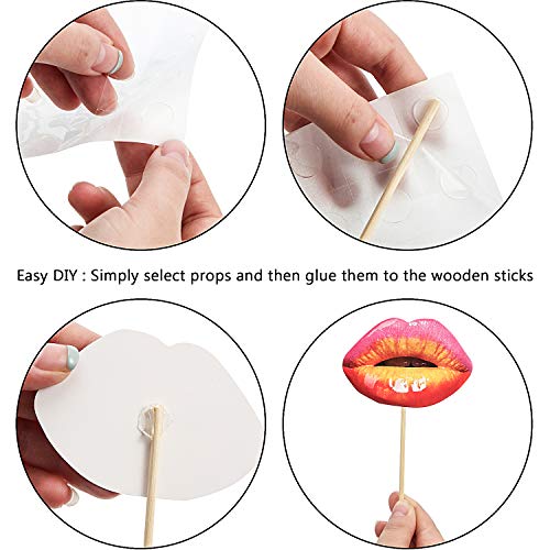 Party Photo Booth Props, Funny Mouth Lips Photo Booth Prop, Funny Mouth DIY Set with Wood Stick Selfie Props Accessories f...