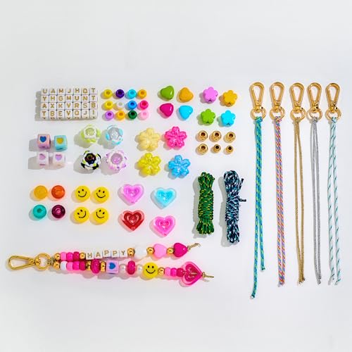 MINIMISSMIANYC 421PCS Beaded Keychain Making Kit for Women,Acrylic Heart Star Flower Letter Alphabet Bag Beads DIY Key Cha...
