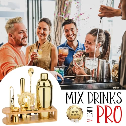 Cocktail Shaker Set Bartender Kit : 12-Piece Bar Tool Set with Bamboo Stand | Bars Set with All Practical Bar Accessories,...