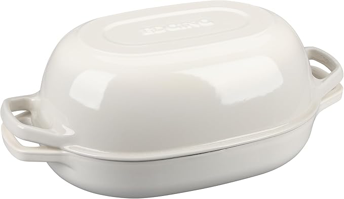Enameled Cast Iron Oval Dutch Oven Pot with Lid, Dutch Oven for Sourdough Bread Baking, Oval Bread Pan, Bread Oven, Bread Dutch Oven, 7qt, White