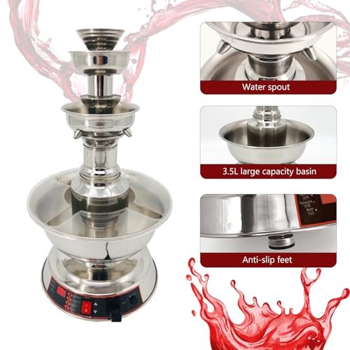 3-Tier Party Drink Fountain – 3.5L Electric Cocktail Fountain Wine Juice Dispenser with Warming Function, Stainless Steel ...