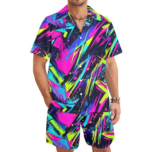 HUGLAZY Christmas Hawaiian Shirt Mens 2 Piece Outfit Tropical Shirts Short Sleeve Beach Outfit Party