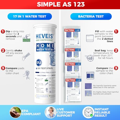 21-in-1 Home Drinking Water Testing Kit - 120 Strips + 4 Bacteria Tests - Tap and Well Water Test Kit, Easy to Test and Re...