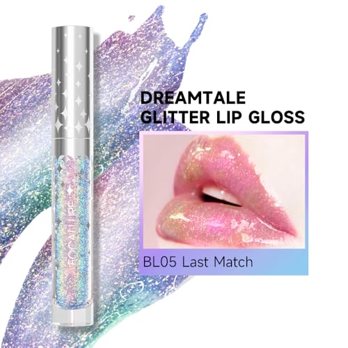 FOCALLURE Glitter Liquid Lipstick,Hydrating,Moisturizing Lip Gloss for Women,Sparkly Shimmer Lip Makeup,Long Lasting,Light...