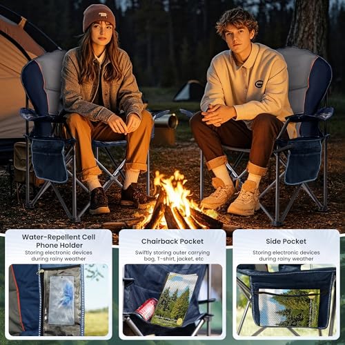 Foristrail Oversized Camping Chair Heavy Duty- Portable Folding Chair, Cup Holder & Waterproof Phone Case for Adults, Beac...