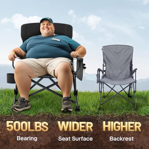 EVER ADVANCED Oversized Folding Camping Chair for Adults with Adjustable Lumbar Support, Heavy Duty Chair with Side Pocket...