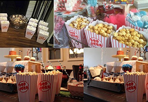 Bekith 100 Pack Paper Open-Top Popcorn Box, Popcorn Containers Striped Red and White, Great for Movie Theater Carnival Party