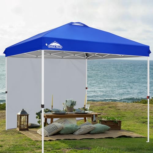 EAGLE PEAK Pop Up Canopy Tent with 1 Sidewall, Easy Setup Event Tent, Outdoor Sun Shade, Wheeled Carry Bag, Stakes and Guy...