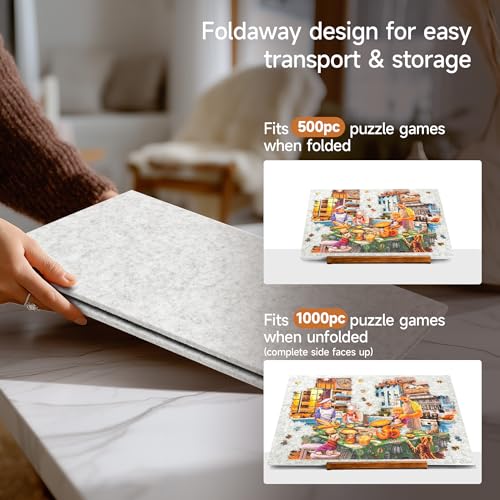 Tektalk Foldable Jigsaw Puzzle Board with 3 Angle Adjustable Bracket/Stand, Lightweight Portable Puzzle Mat Plateau with W...