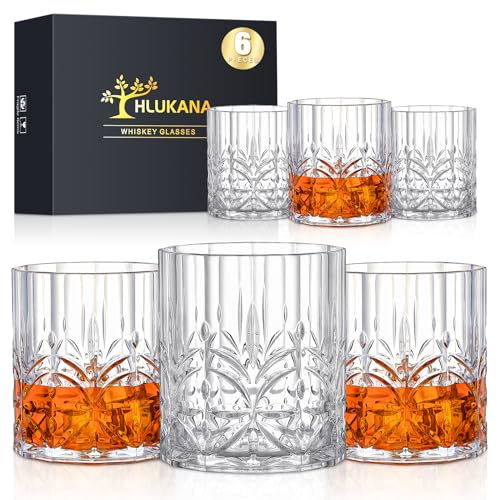 Hlukana Unbreakable Plastic Whiskey Glasses Set of 6, 14 Oz Old Fashioned Glasses for Scotch Cocktail Rum Bourbon Vodka Li...