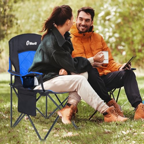 EMERIT Oversized Padded Camping Chair, 350LB Heavy Duty Quad Fold Chair with Arms, Collapsible Outdoor Chairs with Lumbar ...