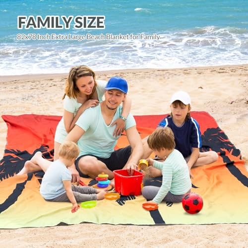Beach Blanket, Waterproof Sandproof Beach Mat with Stakes and Inflatable Camping Pillow, 79" X 83" Quick Drying Lightweigh...