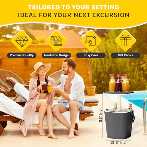 Portable Ice Bucket for Parties, 15 Liter Go Bar, Cooler Table with Lift Top Lid, Beer and Wine Cooler with Handle, Pop Up...