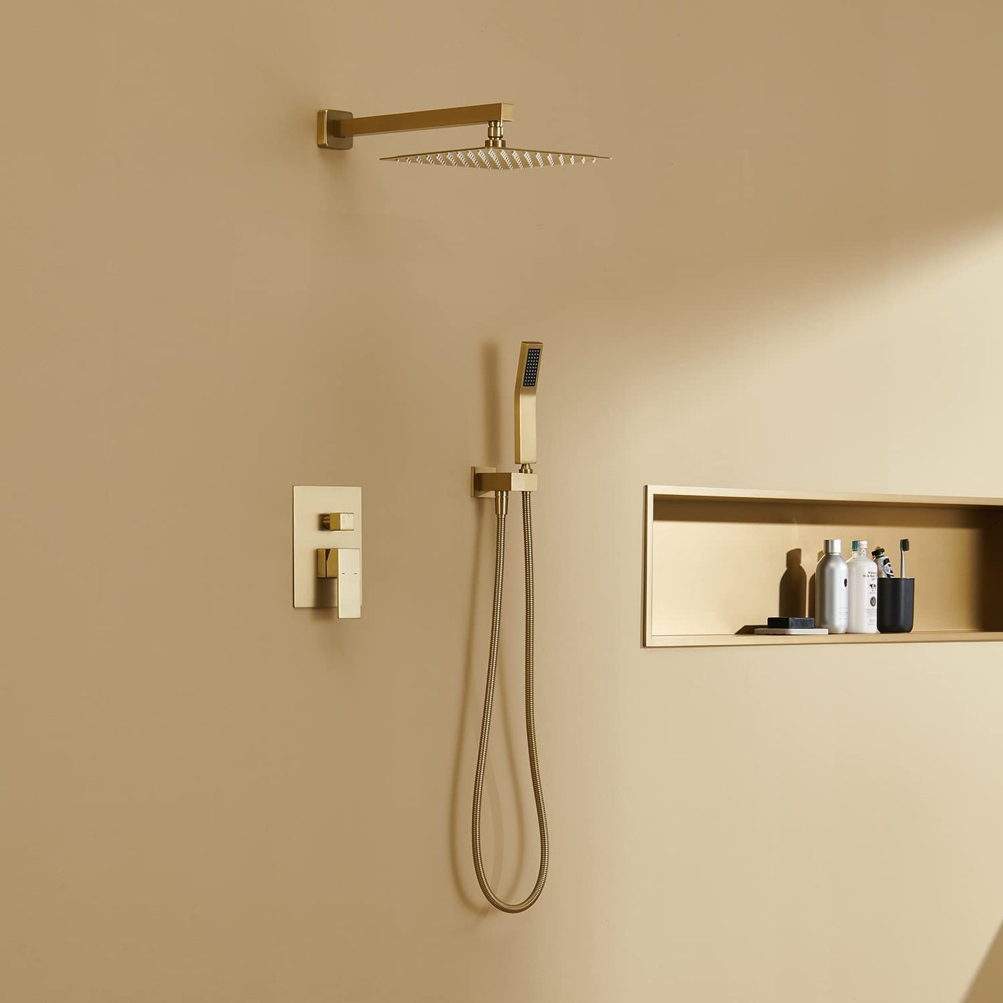 Artiqua Shower System 10 Inches Rain Shower Combo Set Brushed Gold Wall Mount Faucet Bathroom Faucets with Rainfall Shower Head and Hand Shower