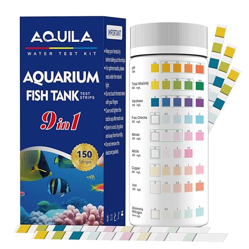 Aquarium Water Test Kit 9-in-1, Aquarium Ammonia Test Strips for Fish Tanks and Ponds, 150 Strips Testing pH Total Alkalin...