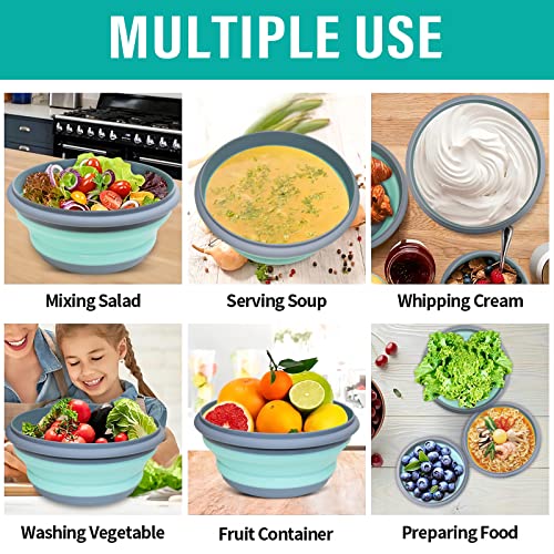Huntoshon Collapsible Bowls, 3pcs Food Grade Silicone Camping Bowl Salad Bowl with lids, Portable Expandable Lunch Box Foo...