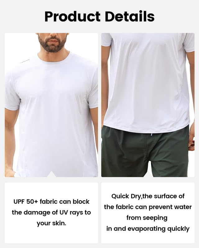 Men's UPF 50+ Rash Guard Swim Shirt - Quick Dry Short Sleeve Sun Protection Shirt for Swimming, Fishing & Beach