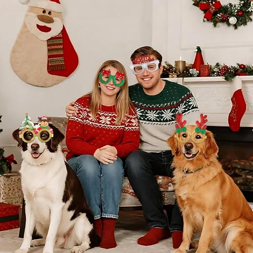 HLQHXWHZT 18PCS Christmas Glasses and Holiday Headbands Adult Set Christmas Photo Booth Props Party Decoration Accessories...