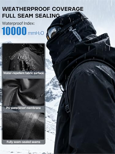 FREE SOLDIER Men's Waterproof Ski Jacket Fleece Lined Warm Winter Snow Coat with Hood Fully Taped Seams