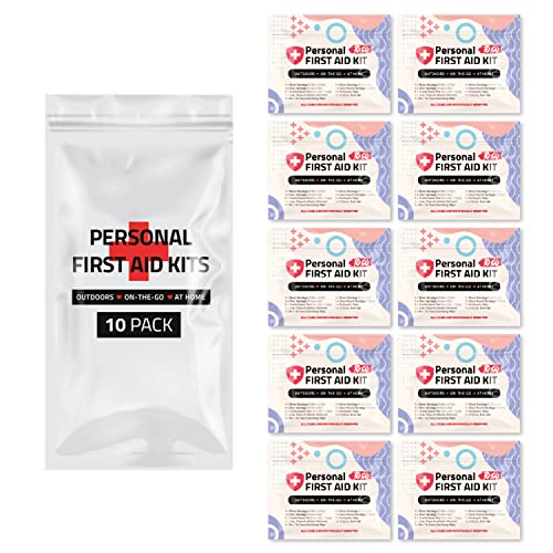 First Aid Emergency Medical Kit Mini and Travel Size - 10 Pack | Great for Kids, Schools, Business, Hiking, Camping | Woun...