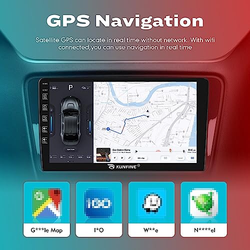Kunfine Car CarPlay Android Auto Navigation Stereo GPS Radio Reverse Camera Display 9" IPS Touchscreen Headunit Tablet Pad...