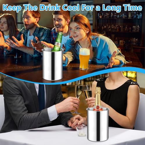 6 Pack Wine Chiller Bucket 750 ML Champagne Bucket Stainless Steel Wine Chillers for Bottles Keeps Cold for Hours Cooler I...