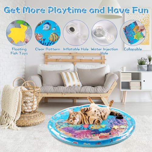 BIXMK 2025 New Thickened Water Sensor Play Mat, Pet Water Sensory Mat, Water Sensory Playmat with Fish, Interactive Sensor...